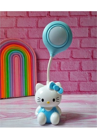 Sanrio Hello Kitty Tasarımlı Şarzlı Çocuk Odası Masa Lambası Mavi