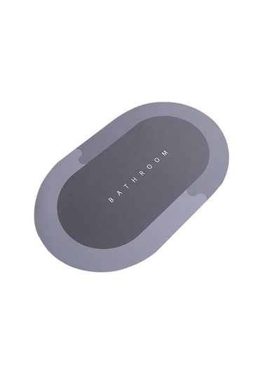 Koyu Gri 40x60cm Oval Banyo Paspası - Su Emici, Kaymazsız, Hızlı Kuruyan, Diatomit Köpük Tabakalı, Makine Yıkamalı Gri Gri