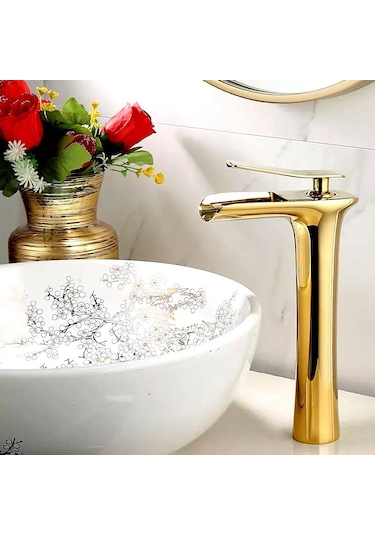 Fause Yüksek Çanak Lavabo Bataryası Şelale Altın Ksl102-G