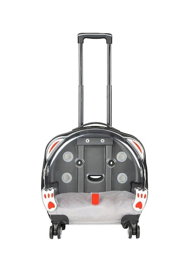 Gobypet Şeffaf Tekerlekli Kedi Köpek Taşıma Valizi Çekçekli Büyük Model Açık Gri