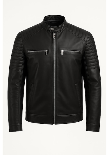 Delpino Slim Fit Erkek Suni Deri Ceket - 7452 Siyah