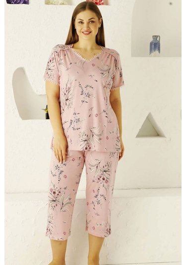 Alimer Kadın Pembe Büyük Beden Bermuda Pijama Takm Edy2704b-p Pembe
