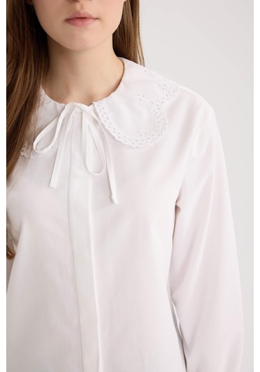 DeFacto Regular Fit Poplin Uzun Kollu Gömlek Tunik E4355AX25SPWT84