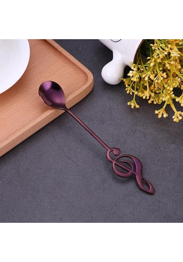 Mor Paslanmaz Çelik Müzik Notaları Kahve Kaşığı Karıştırma Fincan Kaşık Müzik Çubuğu Dondurma Kaşığı Mutfak Aracı Kaşık Aksesuarları