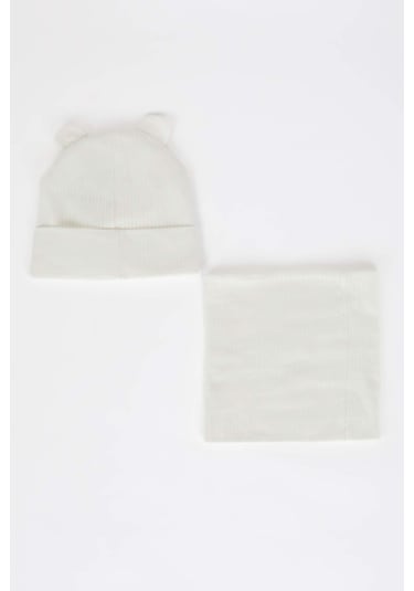 Defacto Kız Bebek 2li Takım Fitilli Kaşkorse Bere Boyunluk C8174a524wnwt43 Beyaz