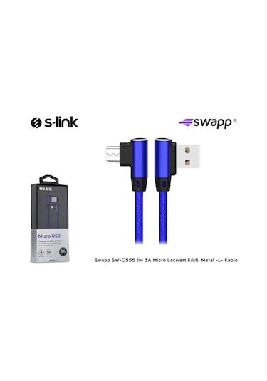S-Link Swapp Sw-C555 1M 3A Micro Lacivert Kılıflı Metal -L- Kablo