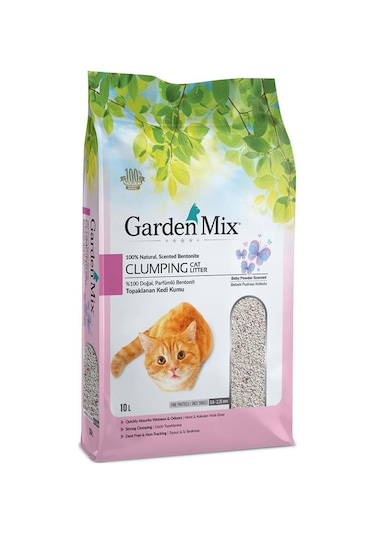 Garden Mix Bebek Pudralı Kalın Taneli Topaklaşan Bentonit Kedi Kumu 10 L