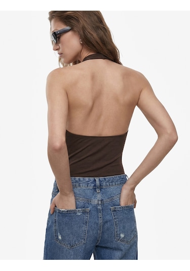 Koton Sırt Dekolteli Degaje Yaka Bodysuit Kahverengi 6sak10003ek Kahve