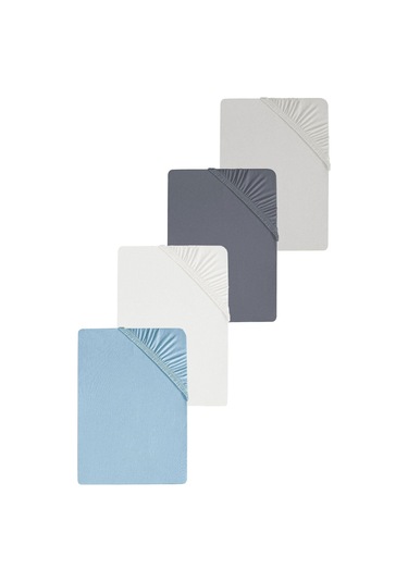 4 Adet Düz Pamuklu Tek Kişilik 80 X 200 X 30 Cm Lastikli Penye Çarşaf Antrasit-mavi