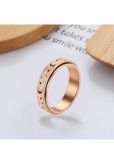 Altın Kadın Erkek Yüzük Ay Yıldız Fidget Spinner Yüzük Anti Stres Paslanmaz Çelik Çiftler Dönen Yüzük Takı Hediye Us 6 Altın