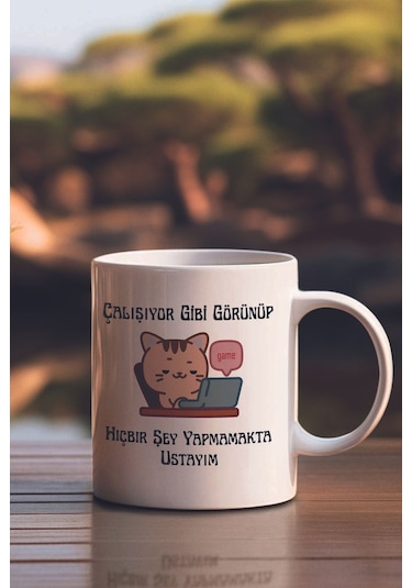 Çalışıyor Gibi Görünüp Hiç Bir Şey Yapmamakta Ustayım Komik Yazılı Kupa Bardak Renkli