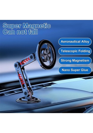 Pazly Universal 360 Manyetik Araba Telefon Tutucu, Mekanik Kol Selfie Çubuğu, Güçlü Sıkma, Yüksek Kalite Alüminyum