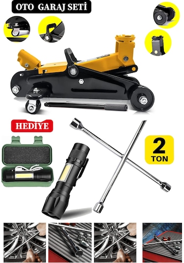 2000kg Tekerlekli Araç Krikosu Hidrolik Kriko + 4'lü Çelik Bijon