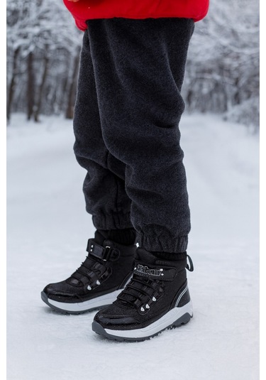 Kız Çoçuk Sim Detaylı Kışlık Kaymaz Taban Su Geçirmez Cırt Cırtlı Yarım Bot Siyah