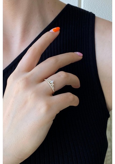 Zümrüt Sarraf 14 Ayar Yeşil Altın Kadın Kraliçe Taç Taşlı Yüzük 553891773