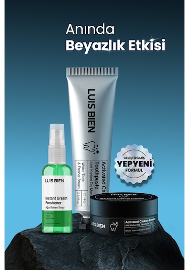 Luis Bien Ağız Bakım Seti Aktif Karbon Diş Tozu 50 G + Aktif Karbon Diş Macunu 75 ML + Naneli Ağız Bakım Suyu 30 ML