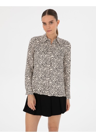 Pierre Cardin Kadın Kum Gömlek Desenli 50318227-vr085 Kum