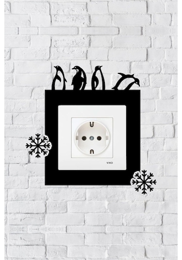 Penguen Tasarım Priz Çerçevesi İç Ölçü 8,4x8,4 Cm Dekoratif Priz - Anahtar Çerçevesi - Duvar Susu Siyah