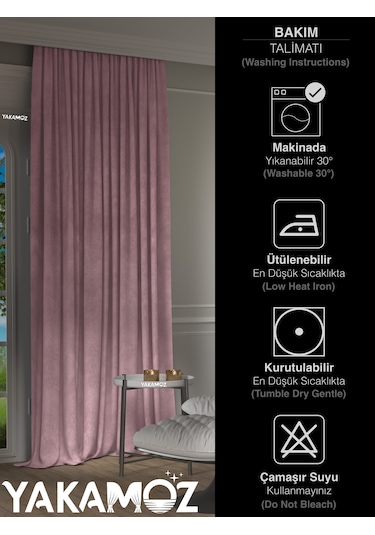 Yakamoz Kadife Görünüm Tatlı Pembe Ada Fon Perde Ekstraforlu Velvet Touch Serisi Tatlı Pembe