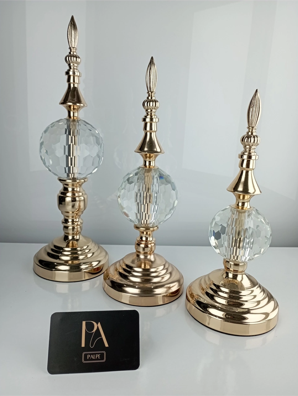 Alm-krşk-gld Kristal 3lü Metal Dekoratif Obje Biblo Süs Eşya Salon Aksesuar Tv Sehpa Masa Konsol Ofis Salon Dekor