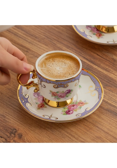 Porsima Ist-169 Yaldızlı Desenli Porselen Fincan Takımı Lila
