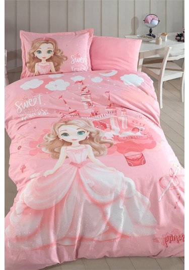 Clasy Ranforce Nevresim Takımı Tek Kişilik Sweet Princess V1 Pudra