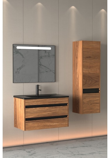 Levante 85 Cm Siyah Lavabolu Banyo Dolabi (Boy Dolap Dahil) Çok Renkli