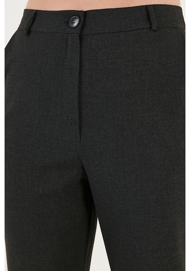 Lela Yüksek Bel Regular Fit Bol Paça Klasik Bayan Pantolon 611Pl030 Koyu Gri