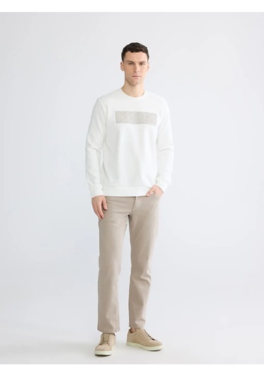 Lc Waikiki Beyaz Bisiklet Yaka Baskılı Erkek Sweatshirt