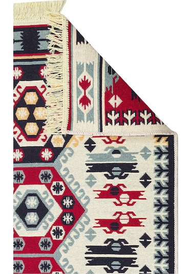 Red Cream Yıkanabilir Çift Taraflı Modern Desenli Dokuma Kilim