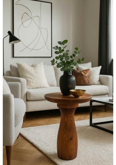 Masif Ahşap Meşe Tekli Yan Sehpa Doğal Mantar Sehpa Meşe