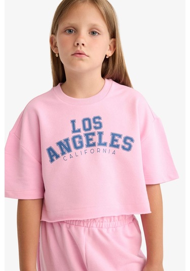 Defacto Kız Çocuk 2li Takım Baskılı Kısa Kollu Tişört Beli Lastikli Eşofman Altı E6414a825aupn649 Pembe