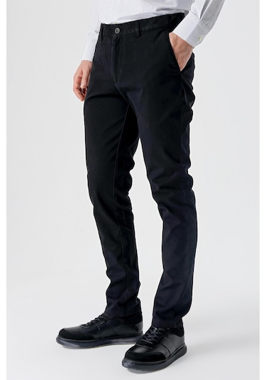 Siyah Armürlü %100 Pamuk Yan Cepli Slim Fit Dar Kesim Casual Pantolon 1003235117-siyah Siyah