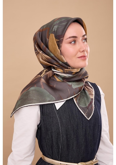 Silk Home Twill İpek Eşarp 11480-61 Petrol Yeşili, Krem, Yeşil, Koyu Vizon