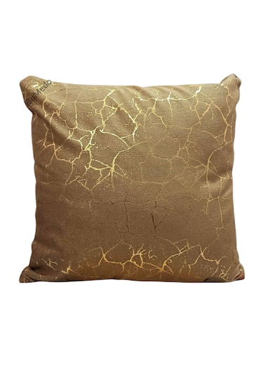 Altın Varak Desenli Dekorafit Tekli Kırlent Kılıfı 42x42 Cm Şık Ve Zarif Tasarım Kahverengi