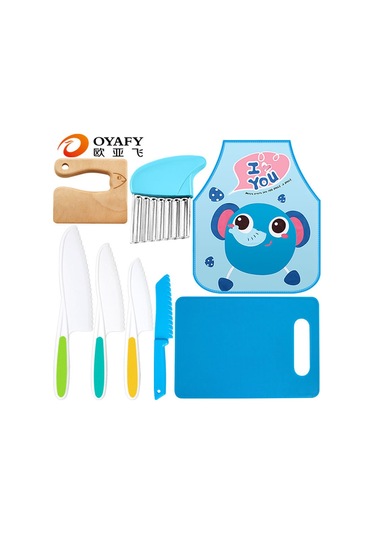 Reedark Çocuklar İçin Eğlenceli Ve Güvenli Mutfak Seti: Plastik Meyve Bıçağı, Patates Kesici, Önlük Ve Kesme Tahtası 8 Parça Diğer