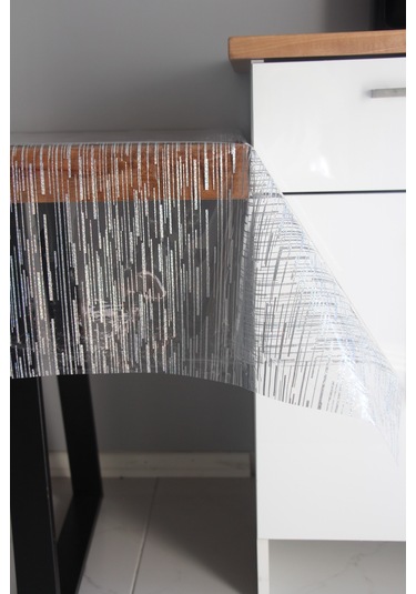 Pvc Şeffaf Desenli Silinebilir Muşamba Masa Örtüsü 410-düzçizgili Gümüş