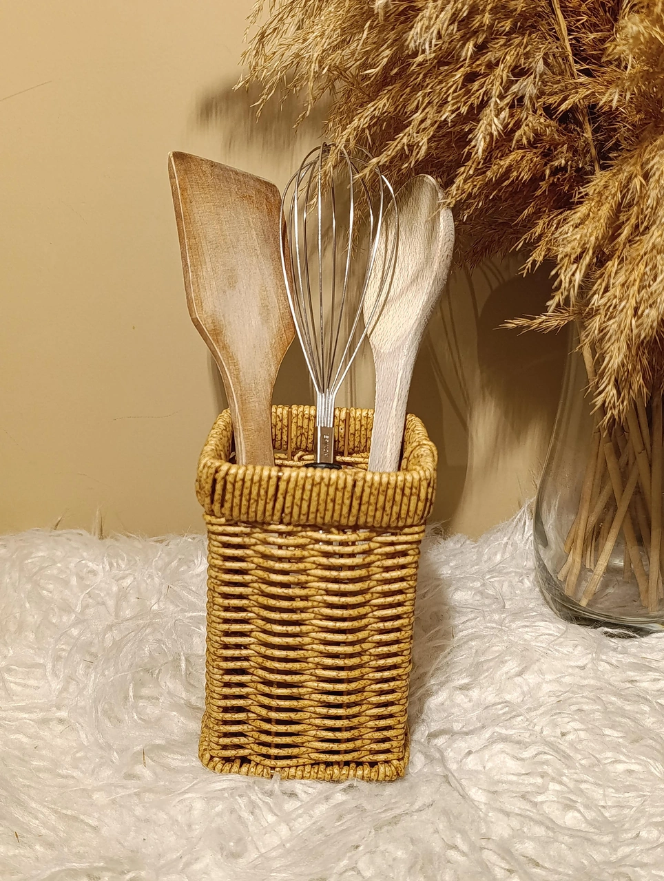 Hasır Rattan Kare Kaşıklık / Organizer Diğer