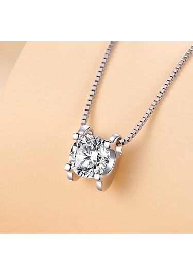 0.80 Carat Zirkon Taşlı Gümüş Kap. Tek Taş Kadın Kolye Db01 Beyaz