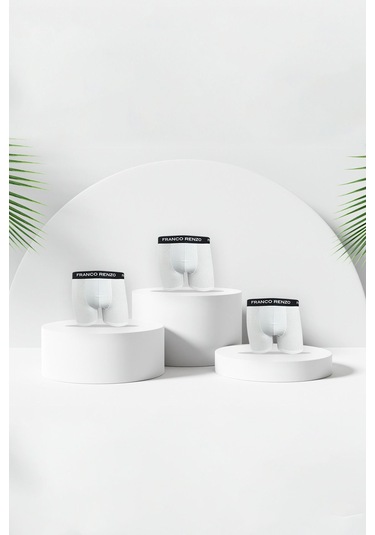 Franco Renzo Erkek 3 Lü Premium Kutu Likralı Boxer Beyaz