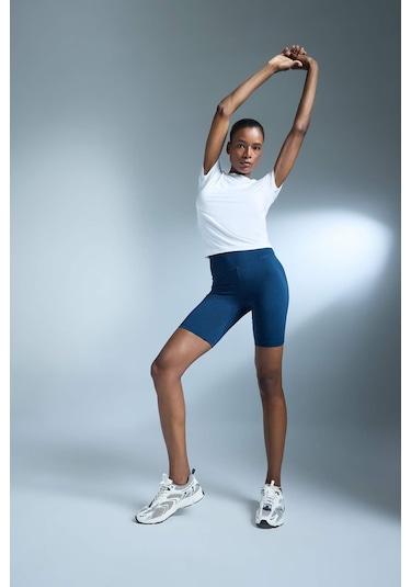 DeFactoFit Yüksek Bel Beli Saran Biker Esnek Kısa Basic Düz Sporcu Tayt Z6741AZ25SPNV249 Lacivert