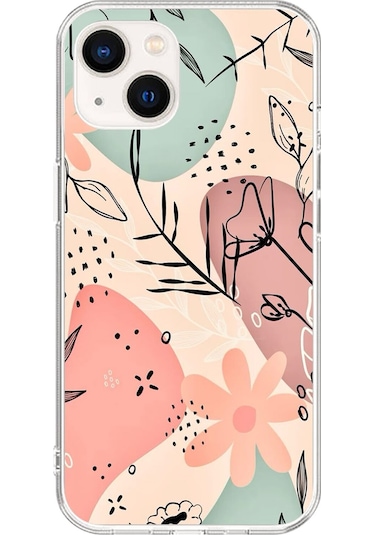 Apple Uyumlu iPhone 15 Plus Şeffaf Kılıf Çiçek Tasarımlı