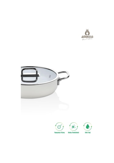 3 Parça Nova Midi Yanmaz Yapışmaz Seramik Basık Tencere Tava Seti 24 Cm Beyaz