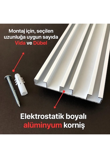 Üç Kanallı 210cm Alüminyum Beyaz Perde Rayı 80mm Kalın Üçlü Korniş Beyaz