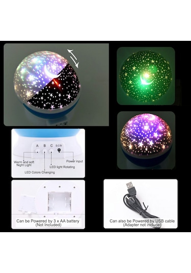 Reedark Renkli Dönen Yıldız Gökyüzü Projeksiyonu Led Gece Lambası - Pembe Usb İle Beslenir, Pil Yok Diğer