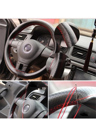 Direksiyon Kılıfı Deri Dikişli Noktalı Düz Dikmeli Direksiyon Kılıfı