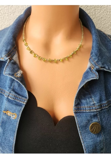 Peridot Taşı Minimal Kolye Yeşil