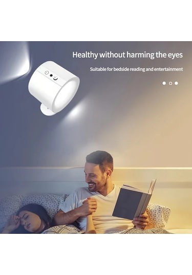 Motion003 Led Manyetik Duvar Aplik Lambası Beyaz Usb Şarjlı Kumandalı 3 Renk Kısılabilir 360 Dönebilir Beyaz