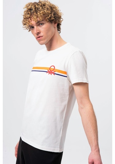 Benetton Bnt-m20478-23y Erkek T-shirt BNT-M20478-R0198 Beyaz