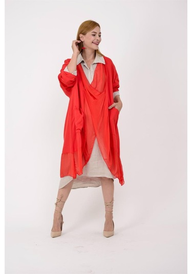 Italyan Ipek Detaylı Oversize Kaftan & Bluz-8711 Koyu Mor